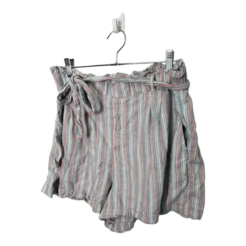 American Eagle Womens HighRise Striped Linen Blend Paperbag Pleated Shorts XL